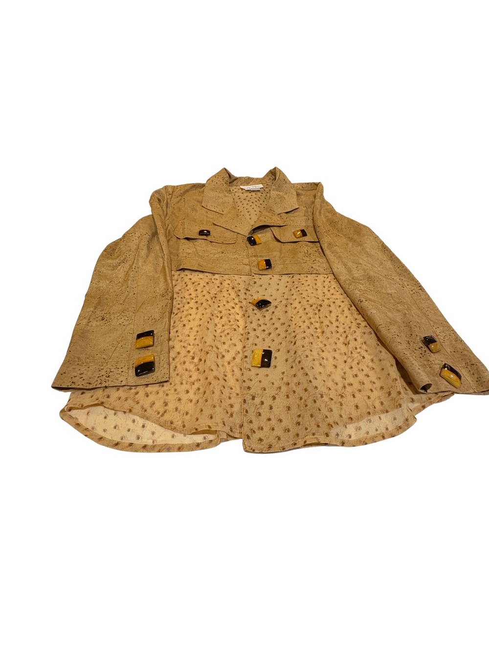 Vintage Y2K Caché 100% Silk Safari Jacket Small Faux Ostrich Print - Picture 6 of 11